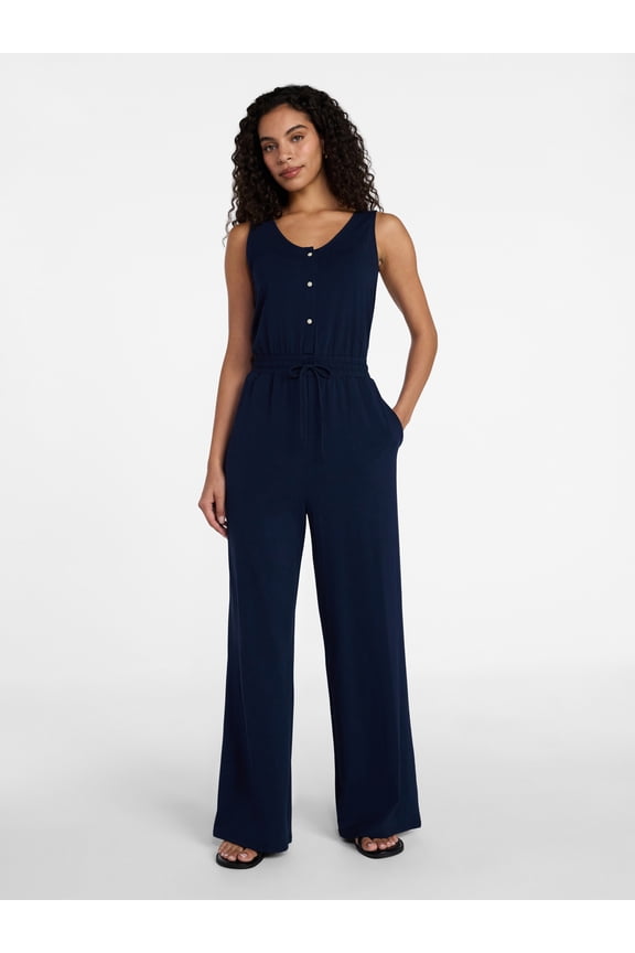 Women's Sleeveless Button Front Jumpsuit, Sizes XS-XXXL