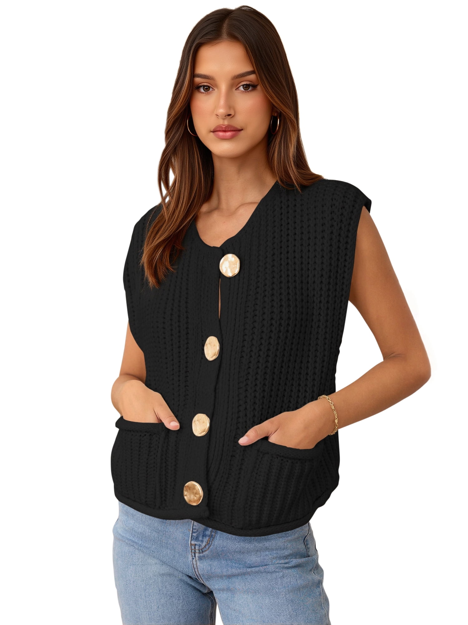 PRETTYGARDEN Women's Sleeveless Button Down Sweater Vest, Sizes S-XXL