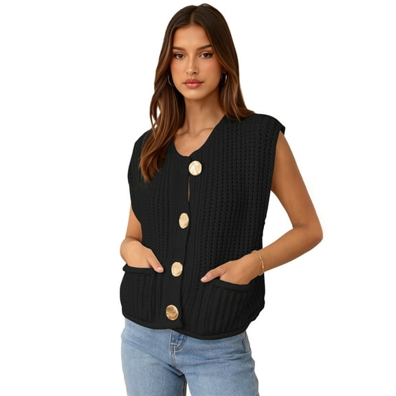 PRETTYGARDEN Women's Sleeveless Button Down Sweater Vest, Sizes S-XXL