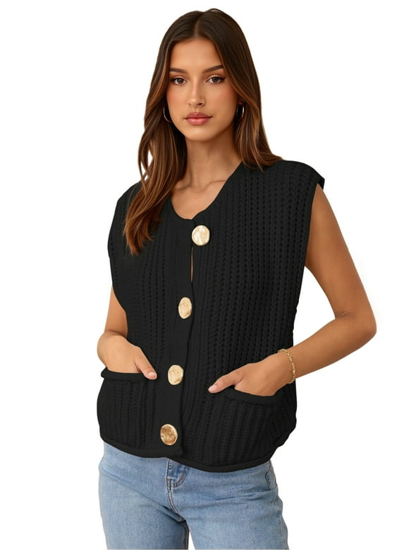 Women's Sleeveless Button Down Sweater Vest, Sizes S-XXL