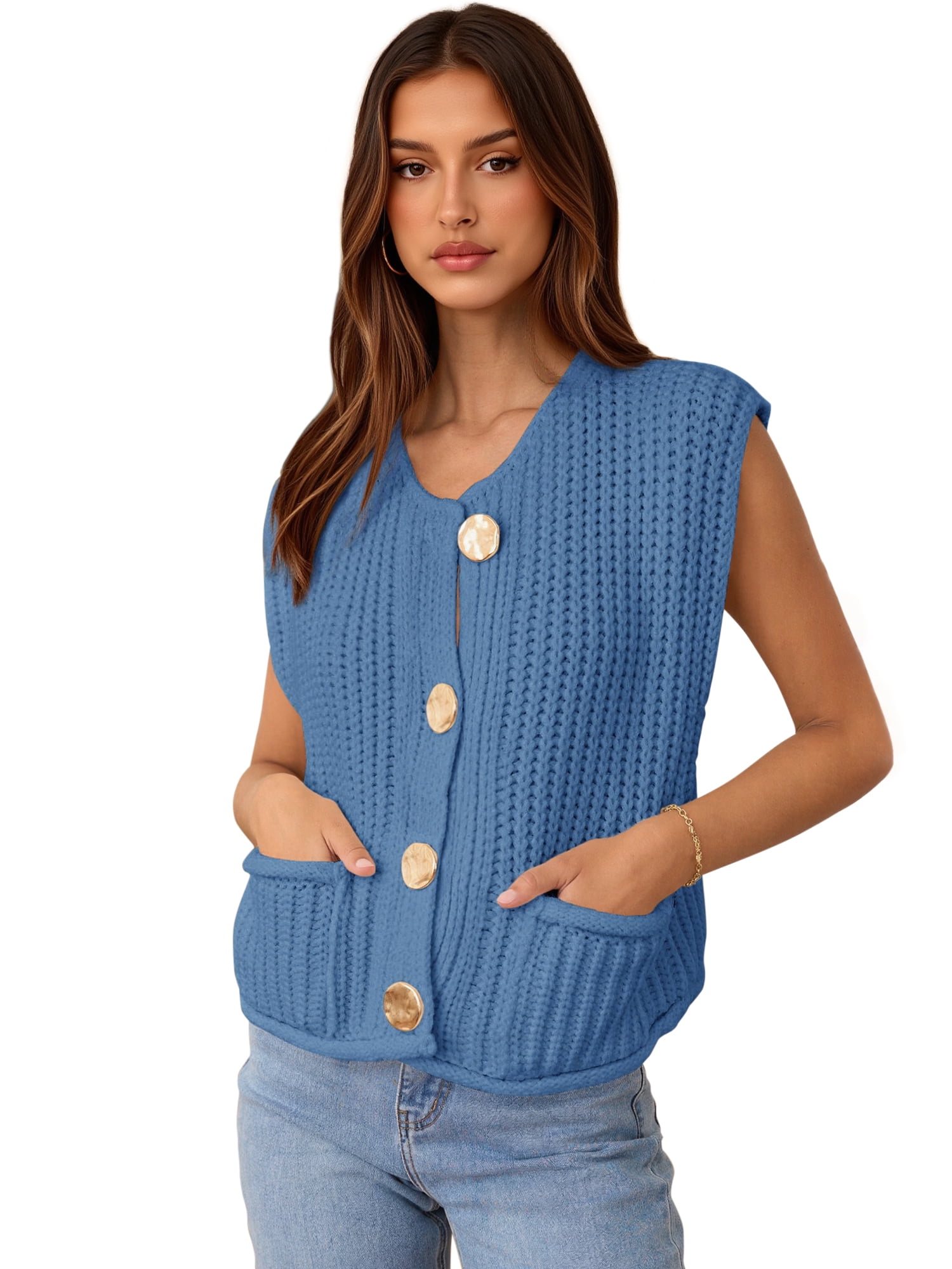 PRETTYGARDEN Women's Sleeveless Button Down Sweater Vest, Sizes S-XXL