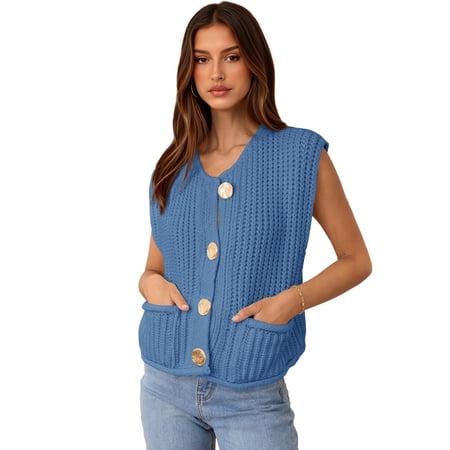 PRETTYGARDEN Women's Sleeveless Button Down Sweater Vest, Sizes S-XXL