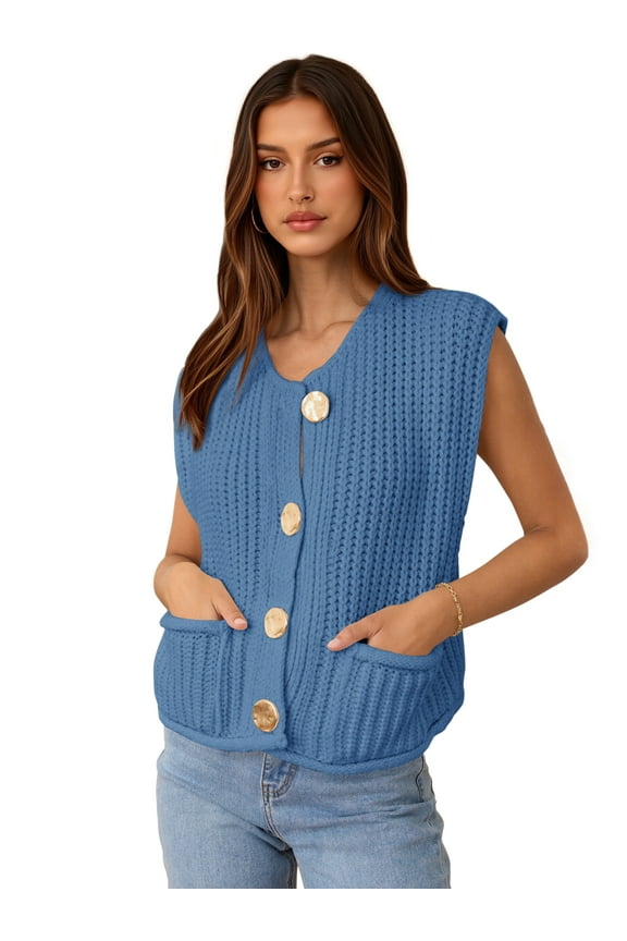 Women's Sleeveless Button Down Sweater Vest, Sizes S-XXL