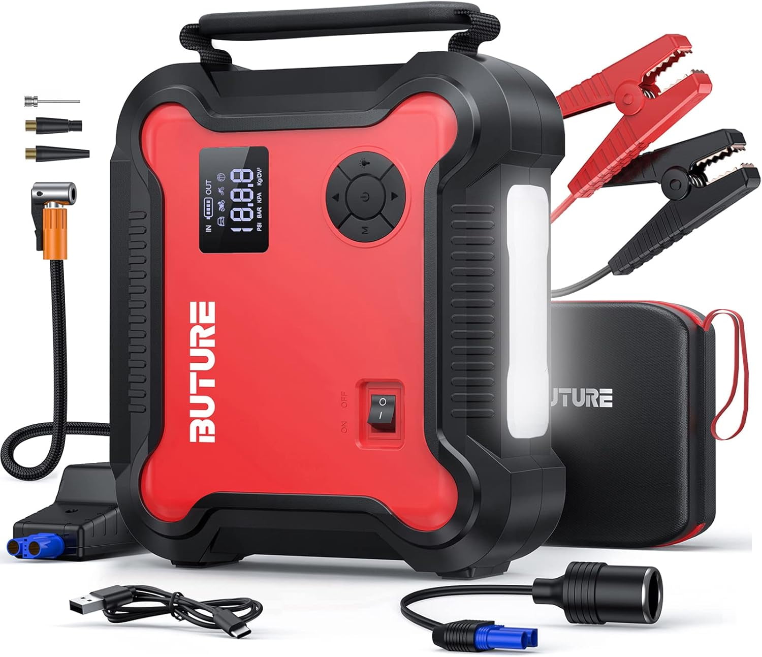 アクセサリー BUTURE Jump Starter with Air Compressor Buture Car Jump Starter 20000mAh, 2500A 12V with Air