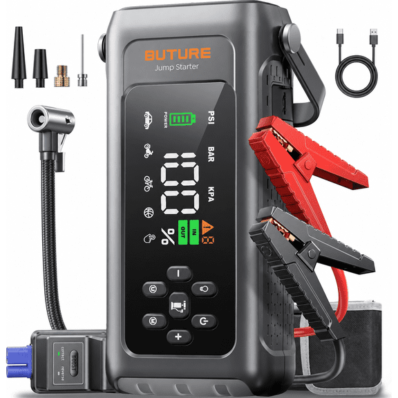 BUTURE 4500A Car Jump Starter, 12V Battery Booster with Air Compressor, Jump Box for 9L Gas 8L Diesel