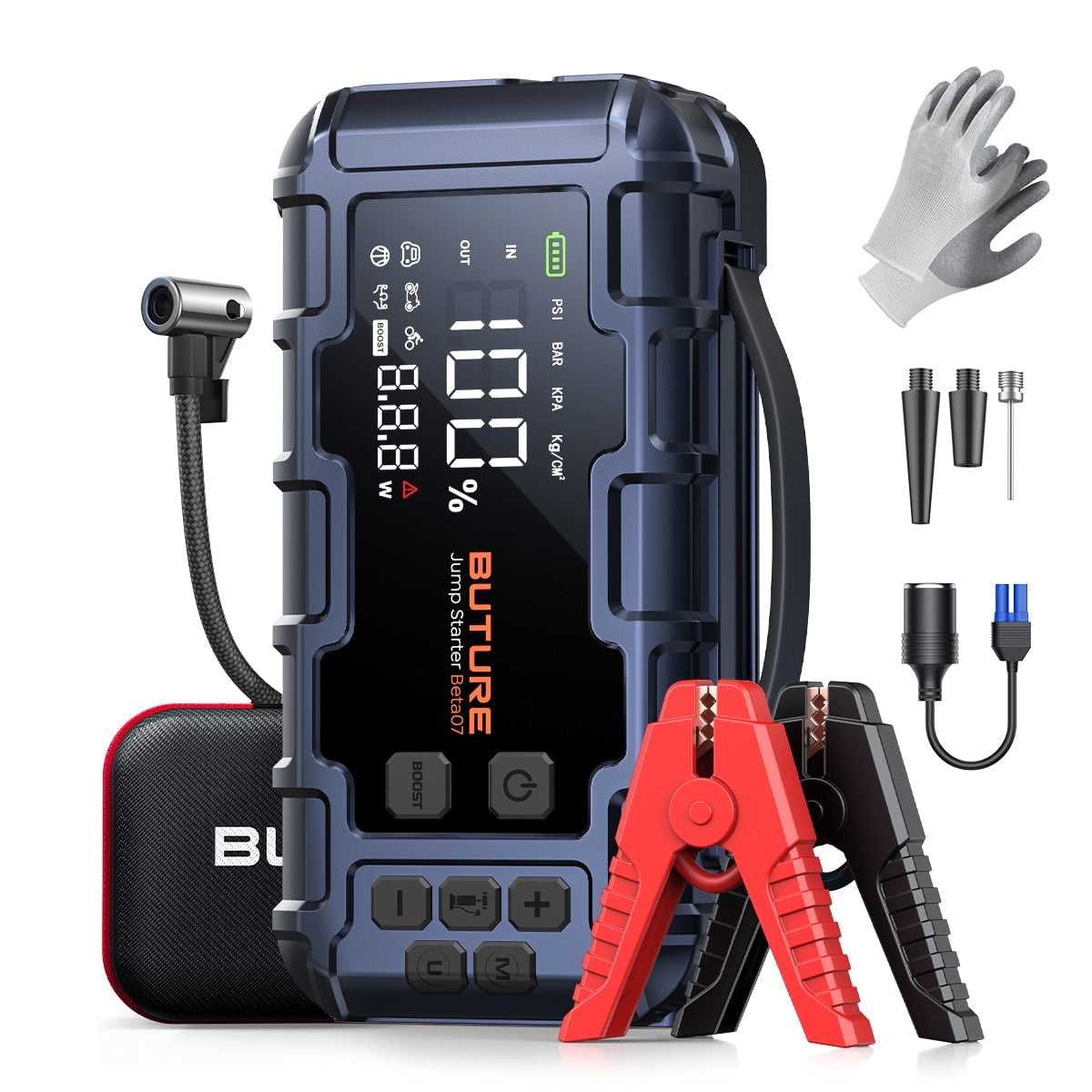 BUTURE 6000A Car Jump Starter with Air Compressor 160 PSI, 45W Charging Battery Booster Pack (All gas/12L Diesel), 7-in-1 Jump Starter Power Bank with LED Display