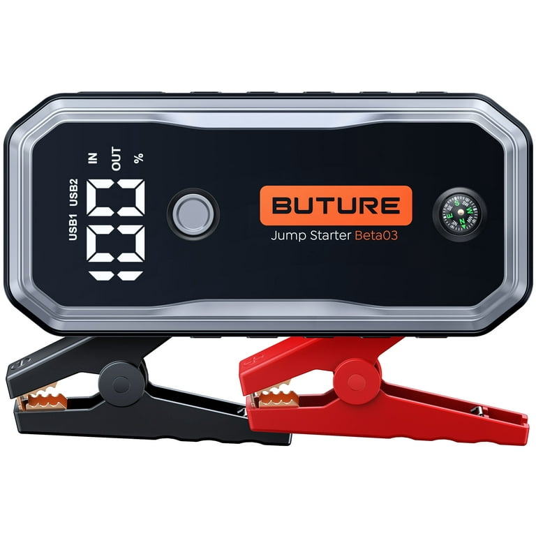 BUTURE Car Battery Jump Starter 5000A 28800mAh (All Gas/10L Diesel)  Powerful Portable Jump Box with Fast Charge, Extended Cables, and Lights