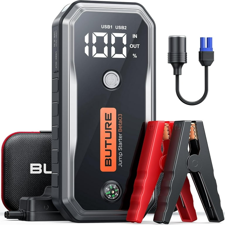 Car Battery Jump Starter 5000A 26800mAh All Gas 10L Diesel Powerful Portable Jump Box with Fast Charge Extended Cables and Lights Buture Black
