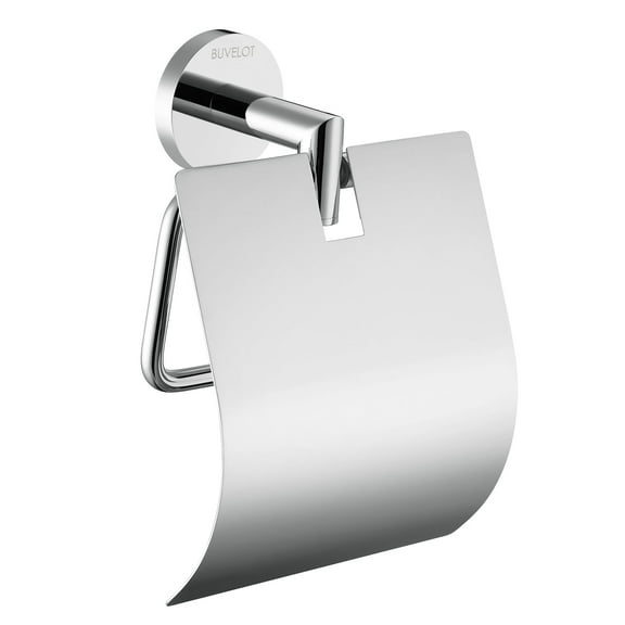 BUVELOT Toilet Paper Holder with Cover, Contemporary Toilet Roll Holder for Bathroom Wall Mounted,Chrome,Brass,077040-CR Leo Series