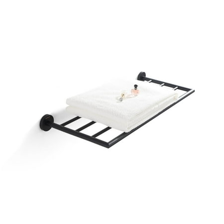 BUVELOT Leo Series Modern Hotel Style Bathroom 25.75 Inch Wall Mounted Towel Rack with Towel Bar, Matte Black