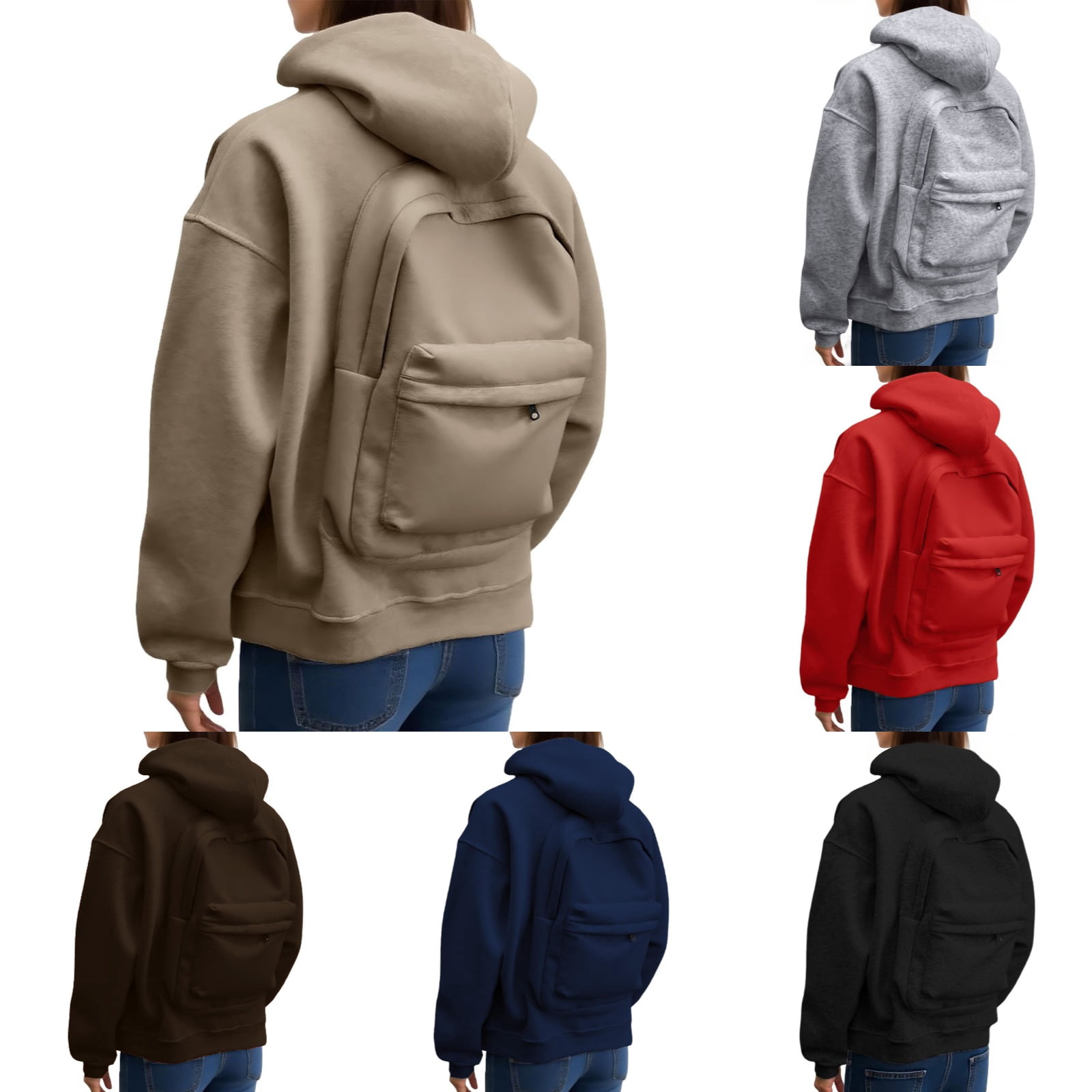 BUWTTED Backpack Hoodie for Men Women Zipper Cardigan Creative Hoodies Lightweight Travel Hooded Sweatshirts with Backpack Khaki XXL