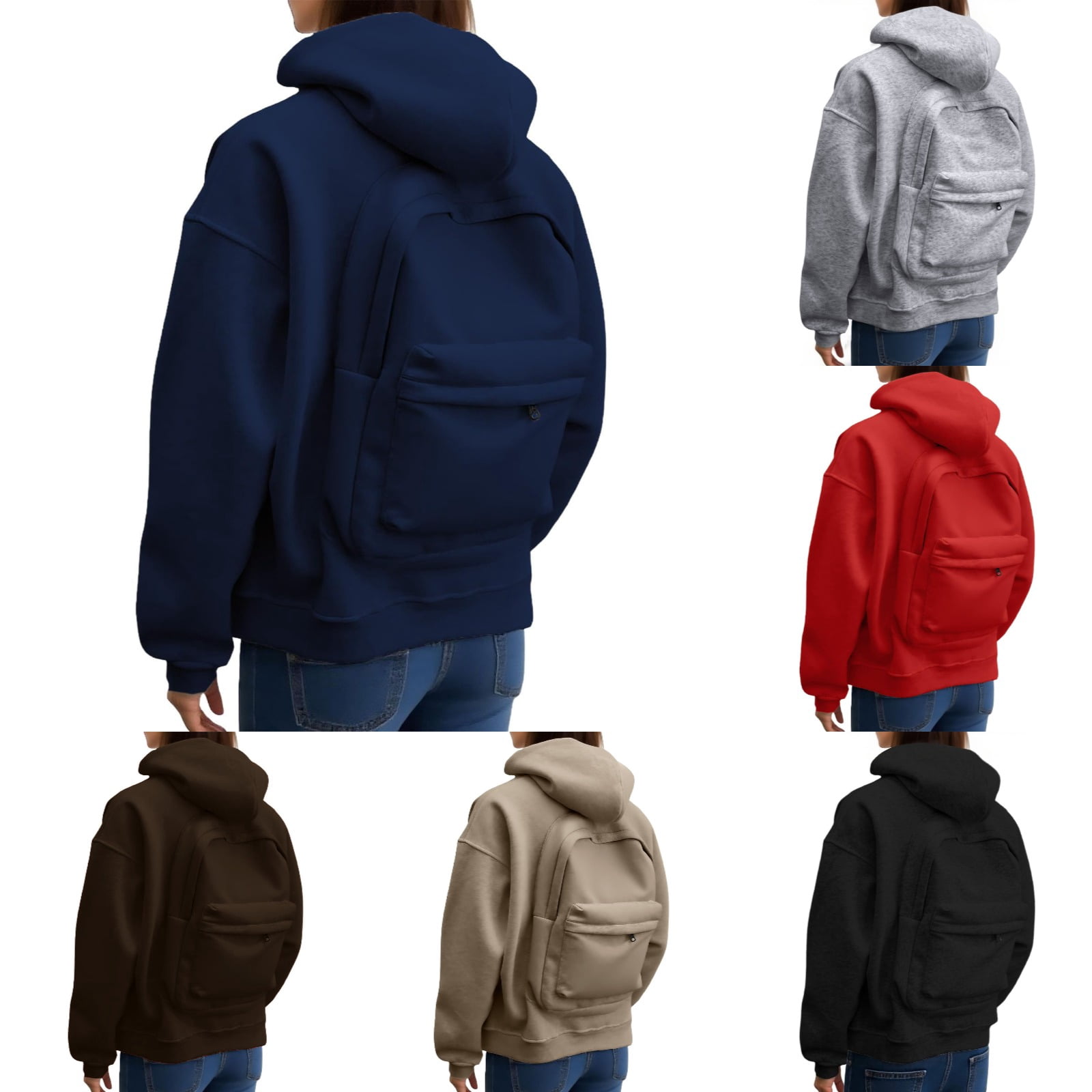 BUWTTED Backpack Hoodie for Men Women Zipper Cardigan Creative Hoodies Lightweight Travel Hooded Sweatshirts with Backpack Navy L