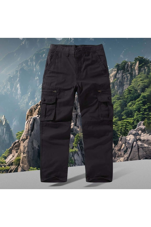 Casual Pants for Men Cargo Multiple Zipper Pockets Straight Leg Outdoor Activities Hiking Walking Work Black Pants 34