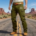 thumbnail image 1 of BUWTTED Casual Pants for Men Western Cargo Casual Work Trousers with Multiple Utility Pockets Outdoor Daily Wear Green Pants L, 1 of 5