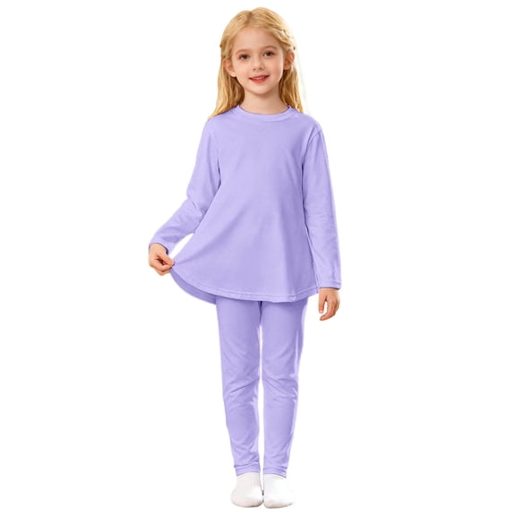 BUWTTED Daughter Long Sleeve Shirts Dress Hem Side And Pants Soft Tunic Pajamas Set - 2 Piece Solid Color Soft Cozy Sleeping Loungewear Size:3-4 Y