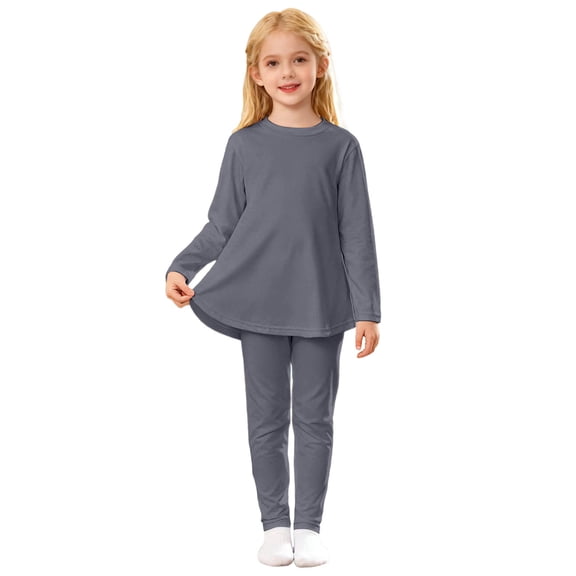 BUWTTED Daughter Long Sleeve Shirts Dress Hem Side And Pants Soft Tunic Pajamas Set - 2 Piece Solid Color Soft Cozy Sleeping Loungewear Size:4-5 Y