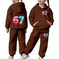 thumbnail image 1 of BUWTTED Girls Activewear Jogger Sets - 2 Piece 67 Print 6 7 Ice Cream Graphic Pullover Hoodie Sweatshirt Sweatpants Sweatsuit Outfits ZB Brown Sizes 4-5 Y, 1 of 8
