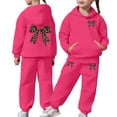 thumbnail image 1 of BUWTTED Girls Activewear Jogger Sets - 2 Piece Bow Print Graphic Pullover Hoodie Sweatshirt Sweatpants Sweatsuit Outfits Hot Pink 2-3 Y, 1 of 7