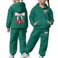 thumbnail image 1 of BUWTTED Girls Activewear Jogger Sets - 2 Piece Cherry Print Graphic Pullover Hoodie Sweatshirt Sweatpants Sweatsuit Outfits Dark Green 6-7 Y, 1 of 7