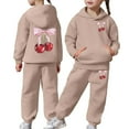 thumbnail image 1 of BUWTTED Girls Activewear Jogger Sets - 2 Piece Cherry Print Graphic Pullover Hoodie Sweatshirt Sweatpants Sweatsuit Outfits Khaki 12-13 Y, 1 of 7