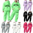 thumbnail image 1 of BUWTTED Girls Activewear Jogger Sets - 2 Piece New York Letter Print Graphic Pullover Hoodie Sweatshirt Sweatpants Sweatsuit Outfits Green 4-5 Y, 1 of 8