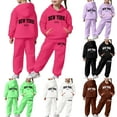 thumbnail image 1 of BUWTTED Girls Activewear Jogger Sets - 2 Piece New York Letter Print Graphic Pullover Hoodie Sweatshirt Sweatpants Sweatsuit Outfits Hot Pink 3-4 Y, 1 of 8