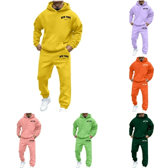 BUWTTED Hoodies for Men 2 Pieces Long Sleeve Regular Fit Hooded Sweatshirt and Sweatpant Sweatsuits Sets 2025 Fall Winter Stretchy Sports Jogging Gym Athletic Mens Outfits