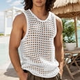 thumbnail image 1 of BUWTTED Men Tank Tops Solid Mesh Hooded Crewneck Hollow Thin Sleeveless Loose Vest Summer Breathable Knit Beach Casual White Shirt XL, 1 of 7