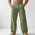 thumbnail image 1 of BUWTTED Men's Pants Lightweight Linen Summer Trousers with Pockets Comfortable Loose Fit Beach Flat Front Green Pants XXXL, 1 of 5