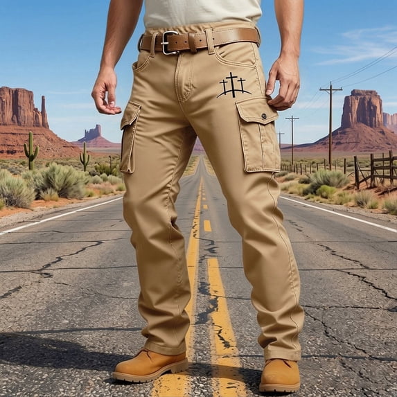 BUWTTED Men's Pants Western Cargo Casual Work Trousers with Multiple Utility Pockets Outdoor Daily Wear Khaki Pants XXXXL