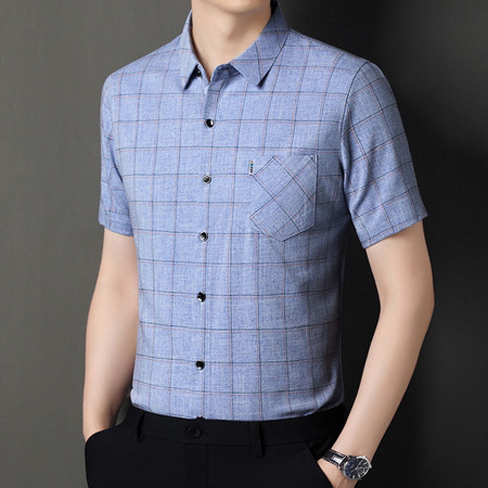 BUWTTED Men's Shirts Button Down Solid Color Short Sleeve Summer ...