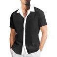 thumbnail image 1 of BUWTTED Men's Shirts Color Lapel Button Down Short Sleeve Loose Fit Color Block Summer Casual Business Beach Black Shirt L, 1 of 6