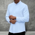 thumbnail image 1 of BUWTTED Men's Shirts Pure Color Crew Neck Long Sleeve Pleated Spring Fall Casual Button Down Business Work Blue Shirt XL, 1 of 5