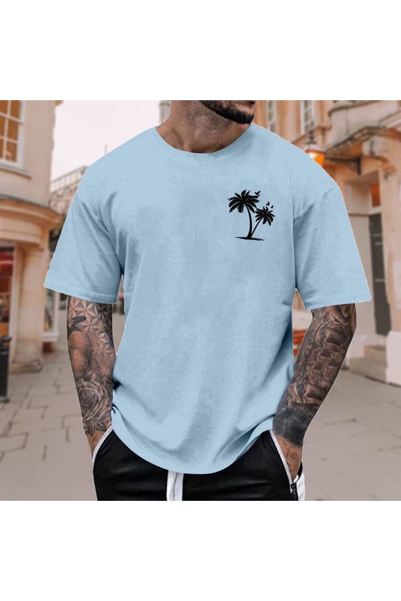 Men's T Shirts Summer Coconut Tree Graphic Tee Comfortable Casual Round Neck Short Sleeve Print Blue Shirt S