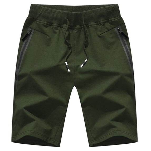 BUWTTED Mens Athletic Shorts with Zipper Pockets 9 Inch Cotton Green Sweat Shorts with Drawstring Elastic Waist Running Gym Workout Shorts