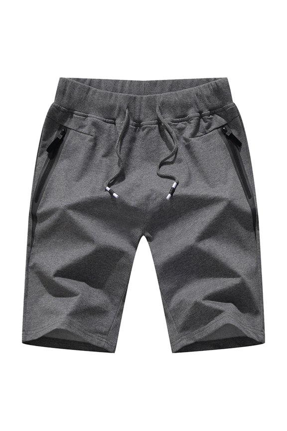 Mens Athletic Shorts with Zipper Pockets 9 Inch Cotton Sweat Shorts with Drawstring Elastic Waist Running Gym Workout Shorts