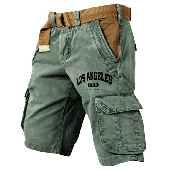 Mens Cargo Pants Outdoor Activities Comfortable Casual Work Hiking Summer Fall Letter Print Shorts Army Green XXXXL