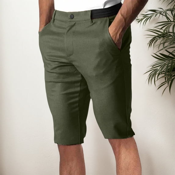 BUWTTED Mens Casual Pants Stretchy 5 Inch Summer Bermuda Golf Shorts Comfortable Outdoor Flat Front Sports Business Green Pants L