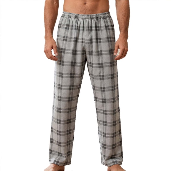 BUWTTED Mens Cotton Pajama Pants Lightweight Lounge Sleep Plaid Bottoms with Pockets