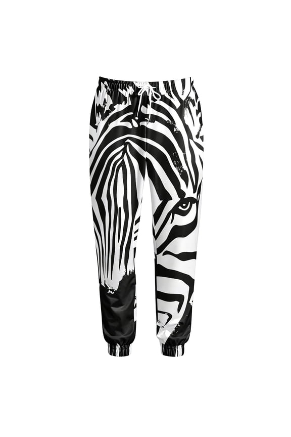 Mens Pants Zebra-Stripe Printed Pattern Comfortable Elastic Waist Trousers Slim Fit Outdoor Activities Jogger Black Pants L