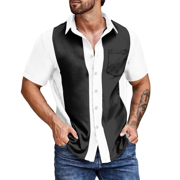 BUWTTED Mens Vintage Bowling Shirt Short Sleeve Button Down Shirts Casual Summer Beach Tops