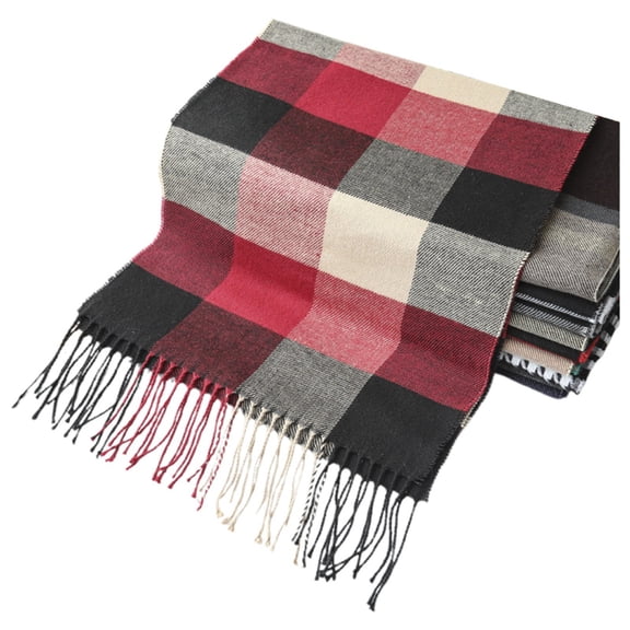 BUWTTED Neck Scarf for Women Classic Tassels Plaid Knit Warm Shawl Wrap Cozy Soft Elegant Lightweight Fall Winter Scarves Size:One Size