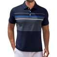 thumbnail image 1 of BUWTTED Polo Shirts for Men Short Sleeve Button Lapel Loose Breathable Comfortable Golf Sport Summer Casual Shirts Navy L-110, 1 of 3