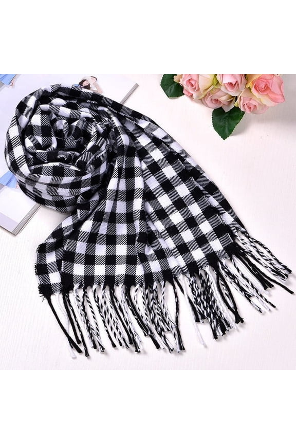 Scarf for Women Classic Tassels Plaid Knit Warm Shawl Wrap Cozy Soft Elegant Lightweight Fall Winter Scarves Size:One Size