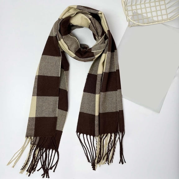 BUWTTED Scarf for Women Classic Tassels Plaid Chunky Knit Warm Shawl Wrap Cozy Soft Elegant Lightweight Fall Winter Womens Scarves Size:One Size