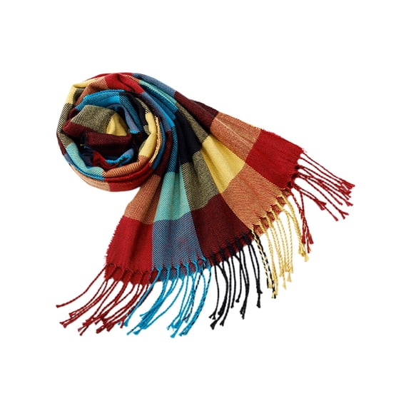 BUWTTED Scarves for Women Classic Tassels Plaid Knit Warm Shawl Wrap Cozy Soft Elegant Lightweight Fall Winter Women Scarf Size:One Size