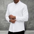 thumbnail image 1 of BUWTTED Shirts for Men Pure Color Crew Neck Long Sleeve Pleated Spring Fall Casual Button Down Business Work White Shirt M, 1 of 5