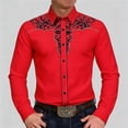 thumbnail image 1 of BUWTTED Shirts for Men Western Cowboy Vintage Retro Embroidered Print Long Sleeve Slim Fit Casual Button Down Spring Work Red Shirt S, 1 of 6