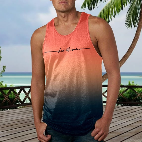 BUWTTED Tank Tops for Men Slim Fit Sleeveless Casual Summer Workout Muscle Shirt Breathable Stretchable Athletic Activewear Orange Shirt L