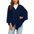 thumbnail image 1 of BUWTTED Women's Elegant Shawl Wraps Soft Open Front Poncho Sweater for Spring Fall Winter Navy One Size, 1 of 5